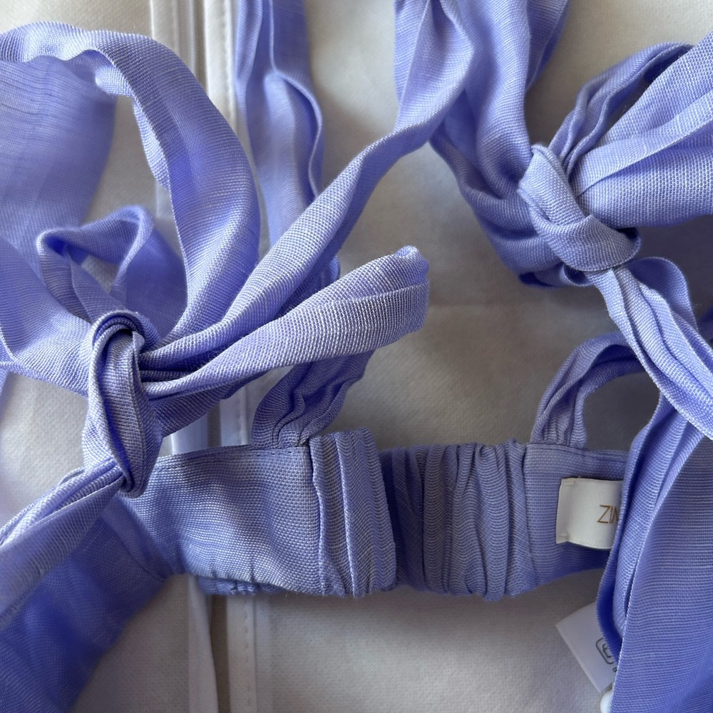 NWT Zimmermann Bow Tie Straps Linen & Silk Bustier Crop Top in Periwinkle 1 US6 - Picture 7 of 17